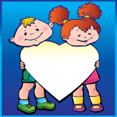 Girl and boy in love. Place for your text.