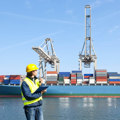 Docker inspecting a container ship