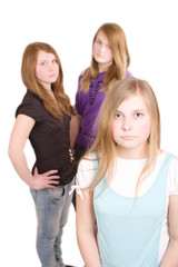 three white girls teenagers don`t smiles