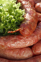 homemade pork sausage with ,lettuce leaf, baked.