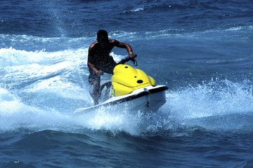 close up shot of  man with a jetski