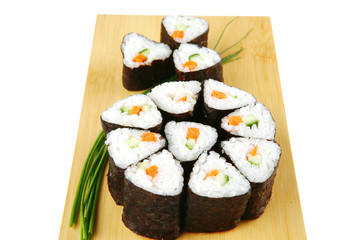 sushi rolls with green stems