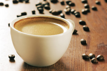 Cup of coffee and beans