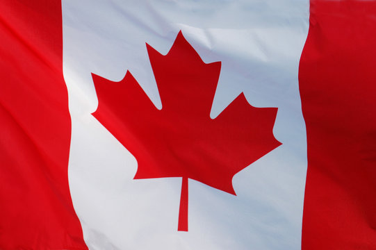 Close-up of a Canadian Flag Fluttering in the Wind