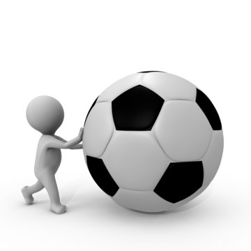 Human pusshing a soccer ball - a 3d image