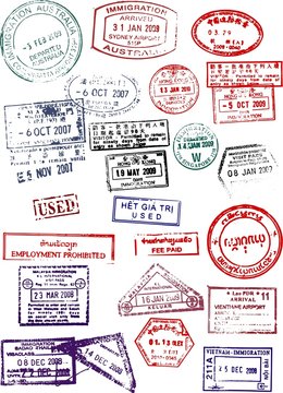 Vector passport stamps from Asia and Australia