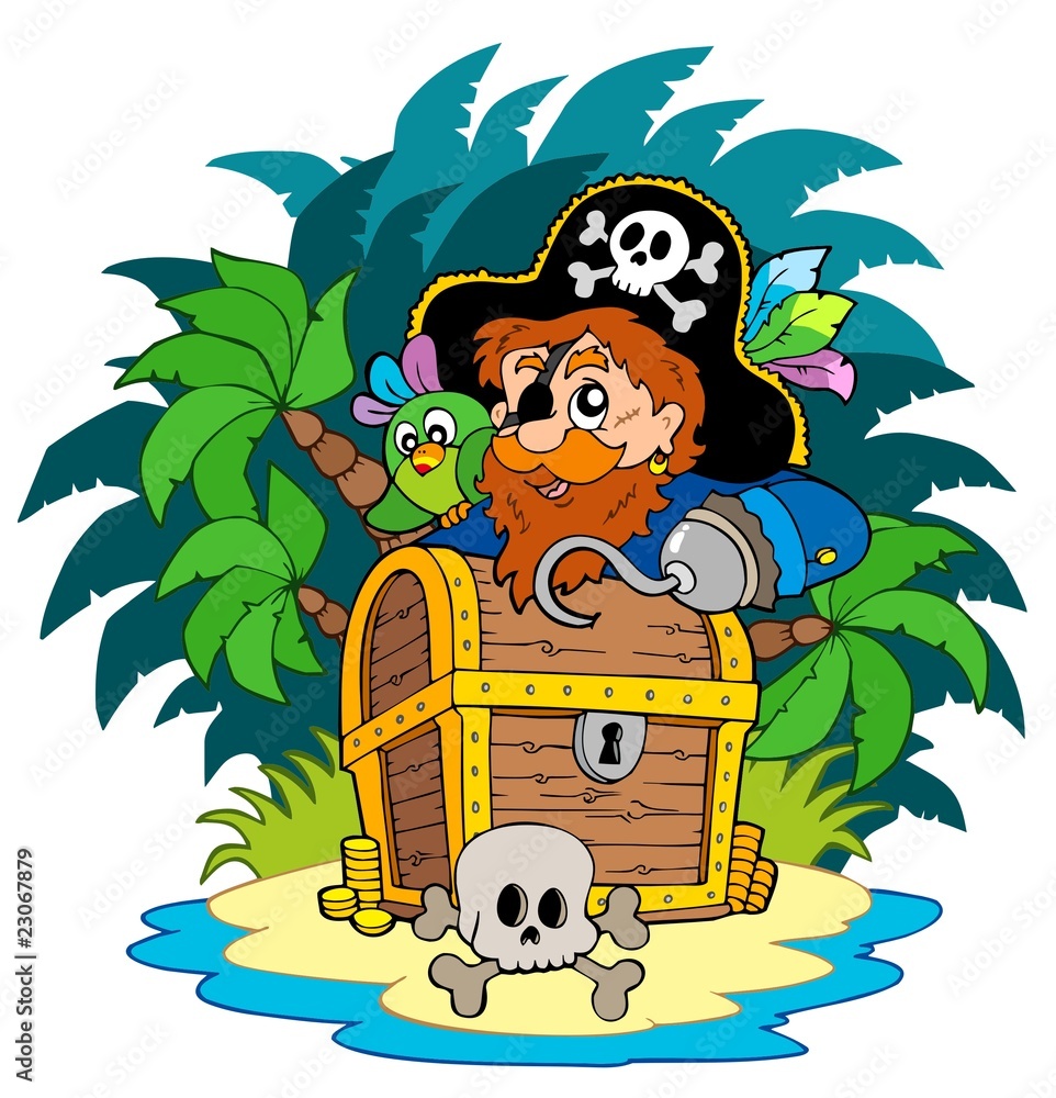 Poster Small island and pirate with hook