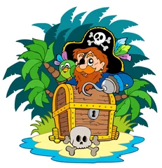Deurstickers Piraten Klein eiland en piraat met haak