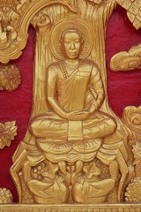 buddhist art on door of temple,  Na Kha, Wapipatum, Mahasarakam