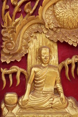 buddhist art on door of temple,  Na Kha, Wapipatum, Mahasarakam