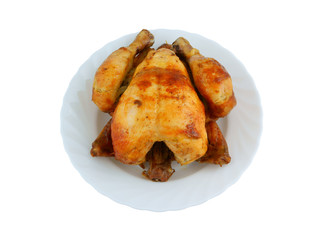 Grilled chicken on plate isolated on white background