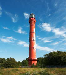 Picture with red old lighthouse © Vitaly
