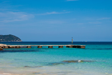 Stone pier and Mediterranean Sea on Majorca island in Spain