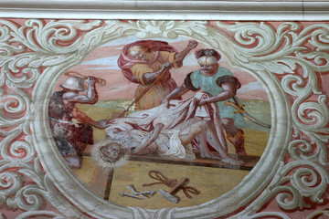 Jesus is nailed to the cross, fresco paintings