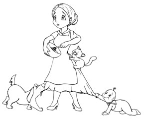 Mutter, Hausfrau, überfordert, Kind, Hund, Katze