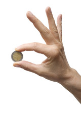 one hand holding a coin