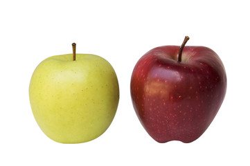 a yellow apple and a red apple