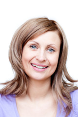 Fototapeta premium Bright woman against a white background