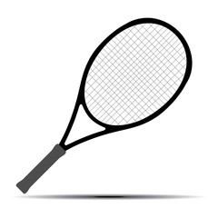 Tennis racket silhouette with shadoow. Vector design element.