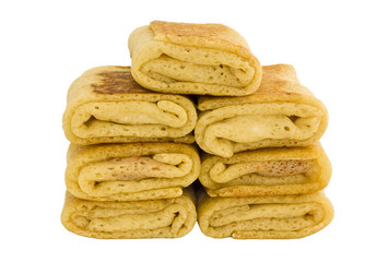 Stuffed pancakes on white background
