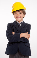 Laughing boy with helmet