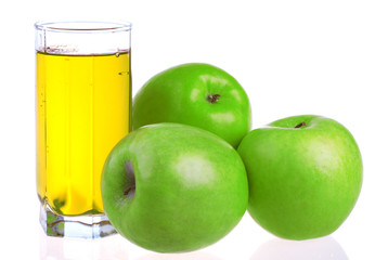 Glass of apple juice with apples