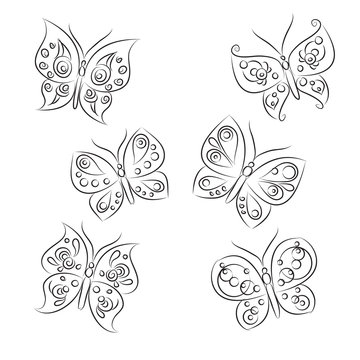 Set of vector sketches " Beautiful Butterflies"