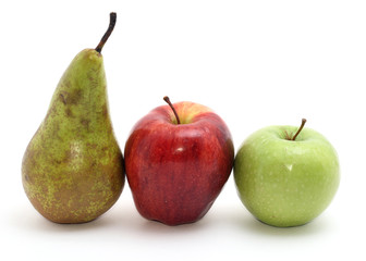 three fruits isolated on white.