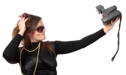 woman photographs itself, isolated.