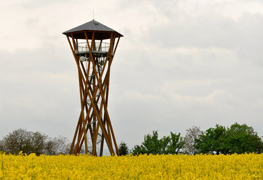 view tower in field of rape,Czech republic