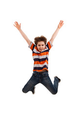 Boy jumping isolated on white background