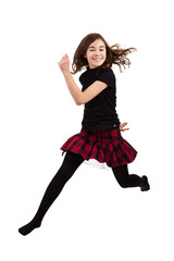 Girl jumping isolated on white background