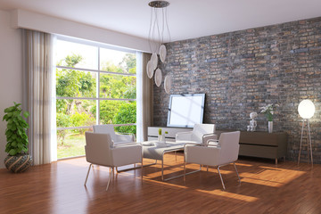 3d render modern living room