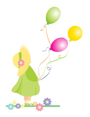 vector girl with color baloons