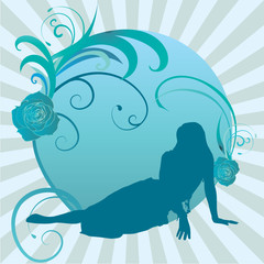 vector bellydance dancer lay on the blue backdrop