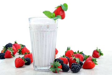 Berry Smoothie with strawberries and blackberries on a white background.