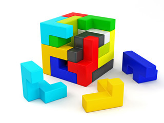 Obraz premium A cube built from blocks. Puzzle