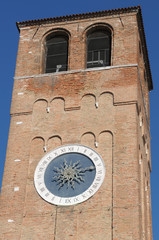 Ancient clock tower in Chioggia, Italy.