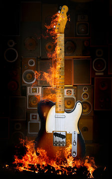 electric guitar in flames