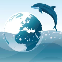  Planeet en dolfijn, vector © nina