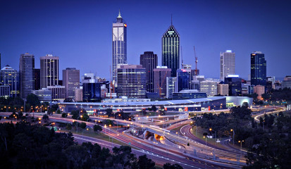 Perth Skyline by Night - obrazy, fototapety, plakaty