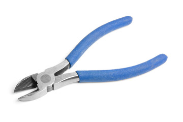 Blue diagonal pliers (side cutters) isolated on white background