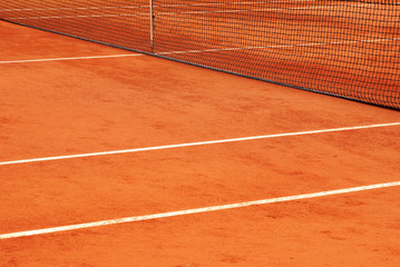 Detail of the net and the lines of a tennis court