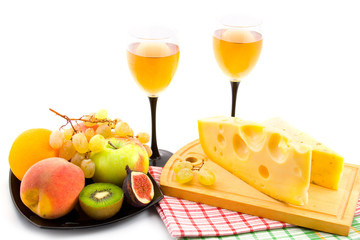 Wine, cheese and fruits