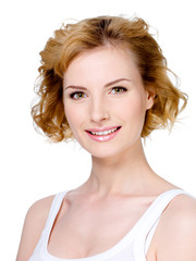 Smiling woman with blond short hair