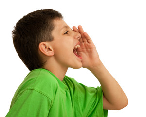 Fototapeta premium Shouting boy in green