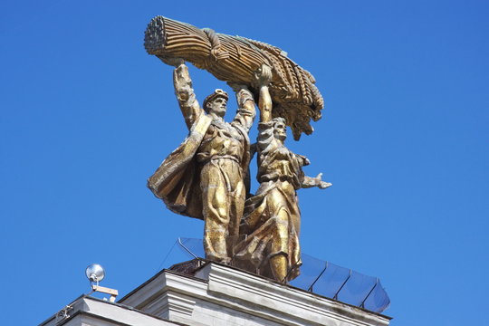 sculpture on the roof of building in Moscow, Russia