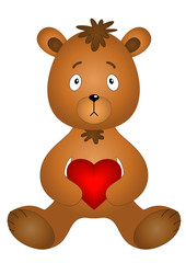 Bear cub sitting with heart