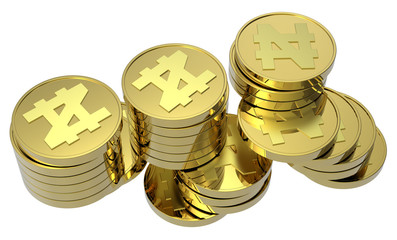 Stacks of gold coins isolated on a white background