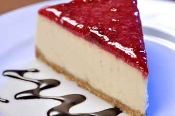 Slice of cherry cheesecake